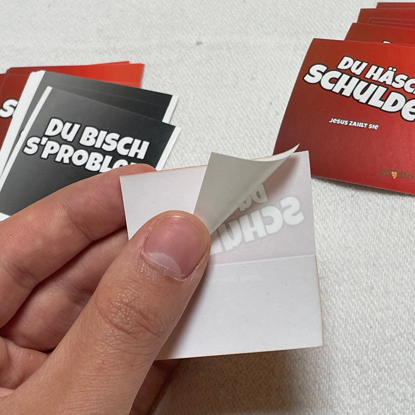 Evangelium Sticker-Set Kombination 20 Stück goodfruit Rückseite Klebefolie